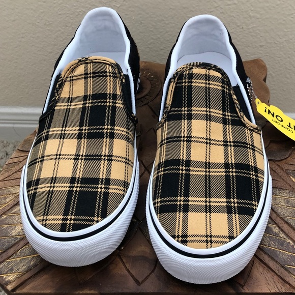 vans plaid slip ons